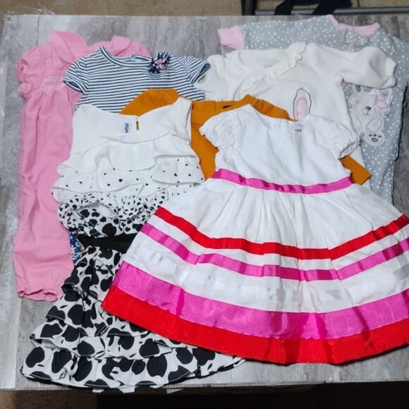 Baby Girl New Born Through 6 Months Dress Romper Onesie Bundle! - Picture 1 of 16